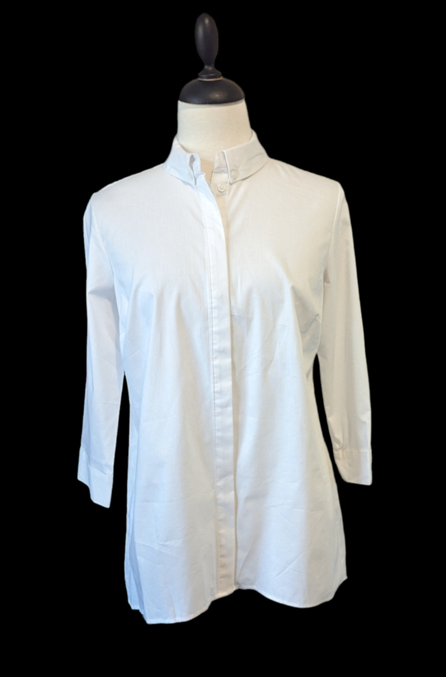 Zac & Rachel White Button Up Blouse 3/4 Sleeves Split Pleated Design on Back